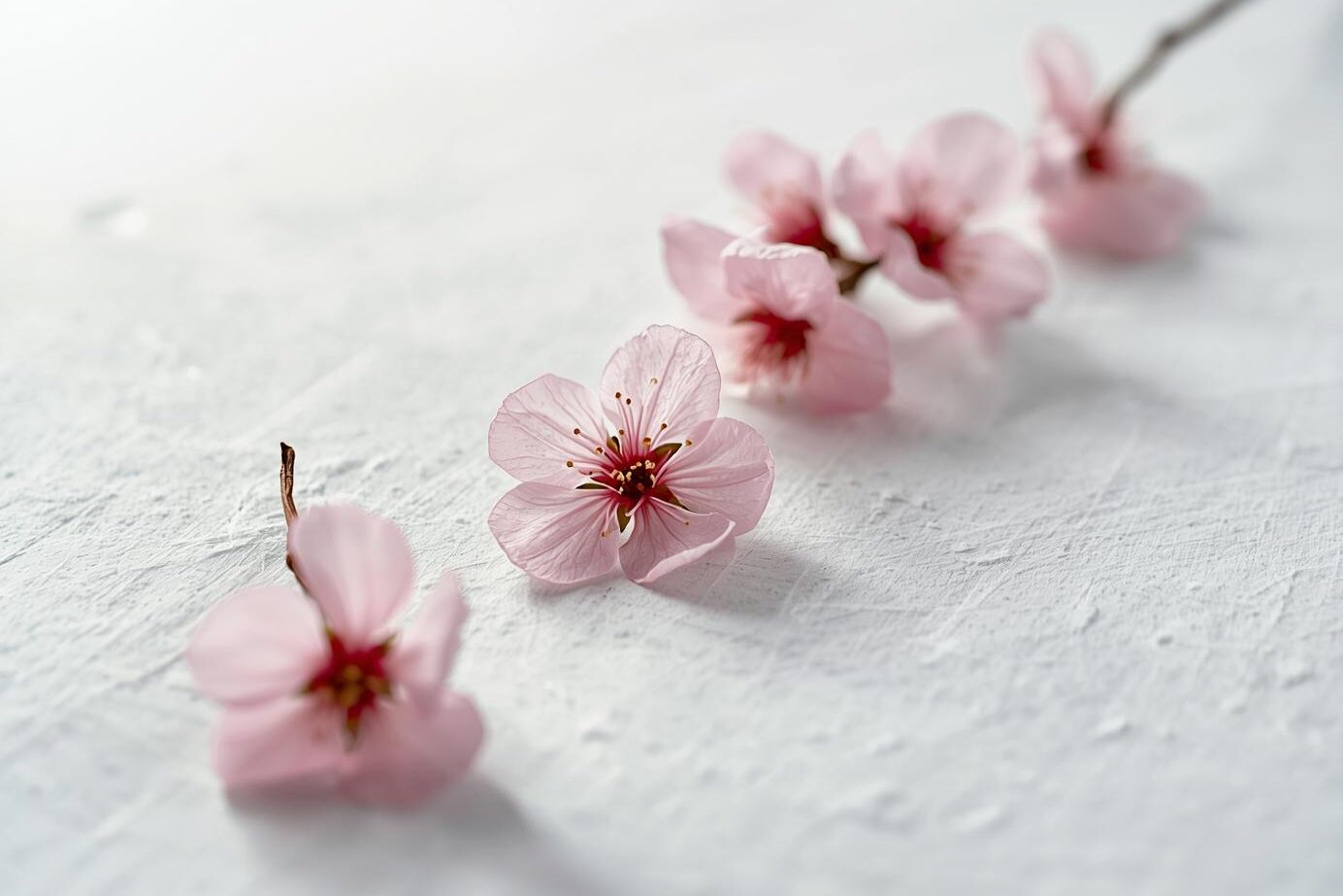 画用紙の上に置かれた桜の花